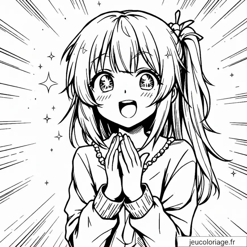 Coloriage manga : jeune fille anime émerveillée