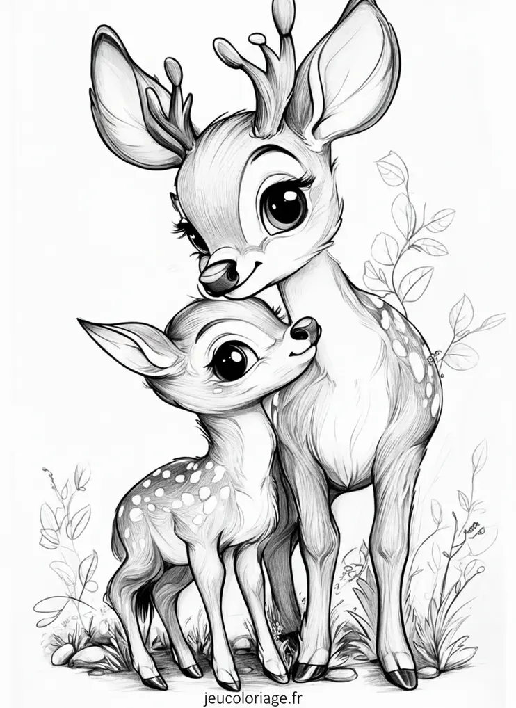 Coloriage tendre de faons mignons à imprimer et colorier