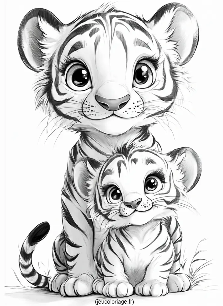Coloriage tigres mignons pour enfants à imprimer et colorier