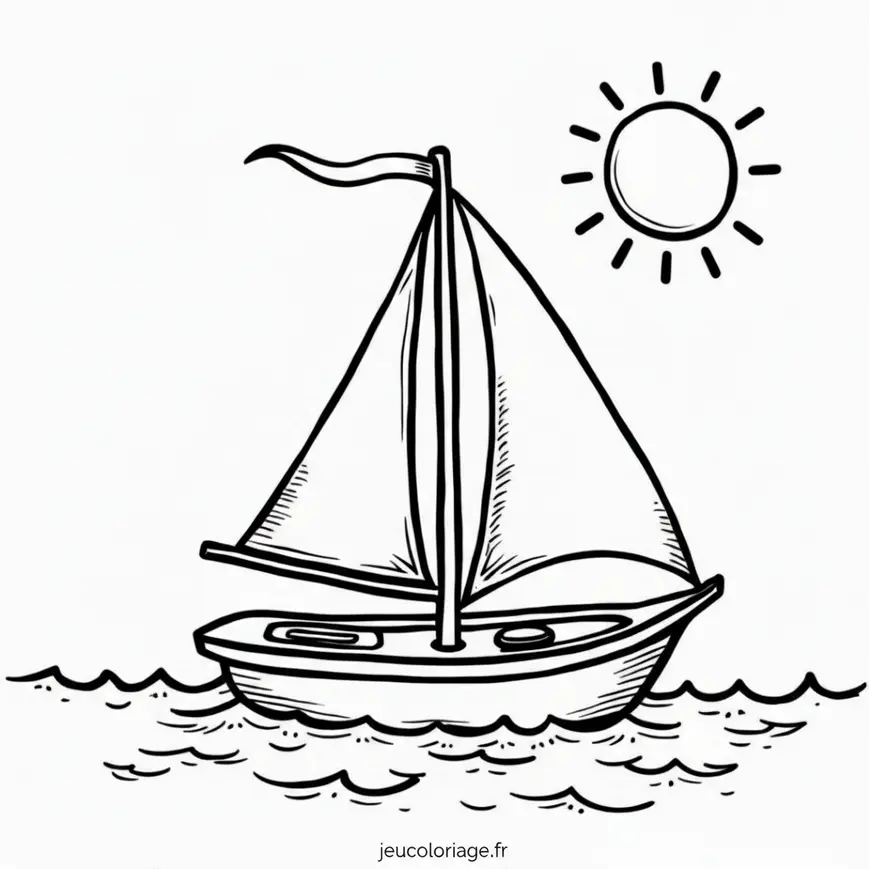 Coloriage voilier sous le soleil pour enfants créatifs