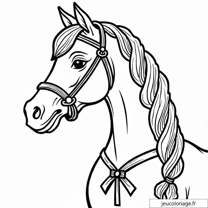 Coloriage élégant de cheval à la crinière tressée