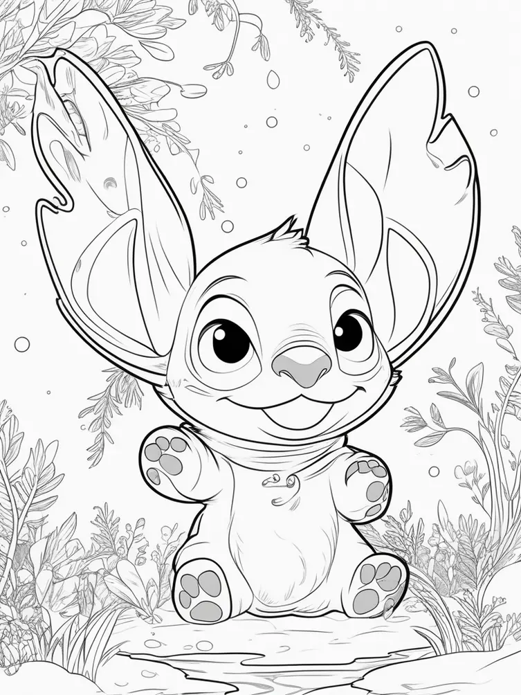 Dessin à colorier de Stitch avec une glace géante
