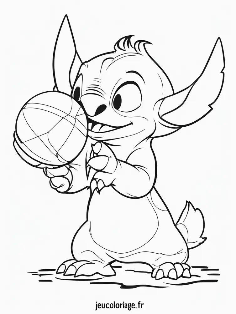 Dessin à colorier de Stitch jouant avec une balle