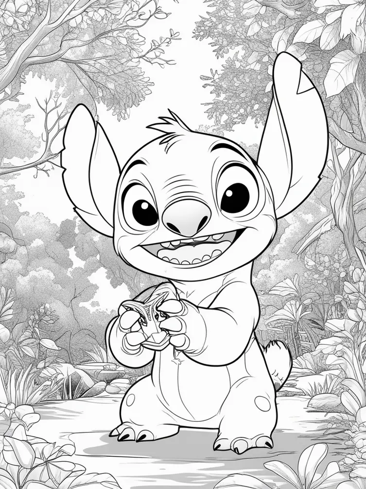Dessin à colorier de Stitch jouant à un jeu vidéo