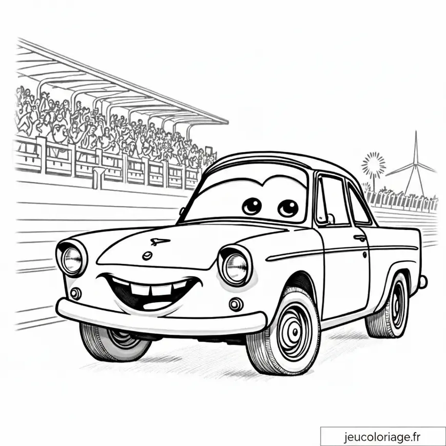 Dessin à colorier de voiture souriante pour enfants