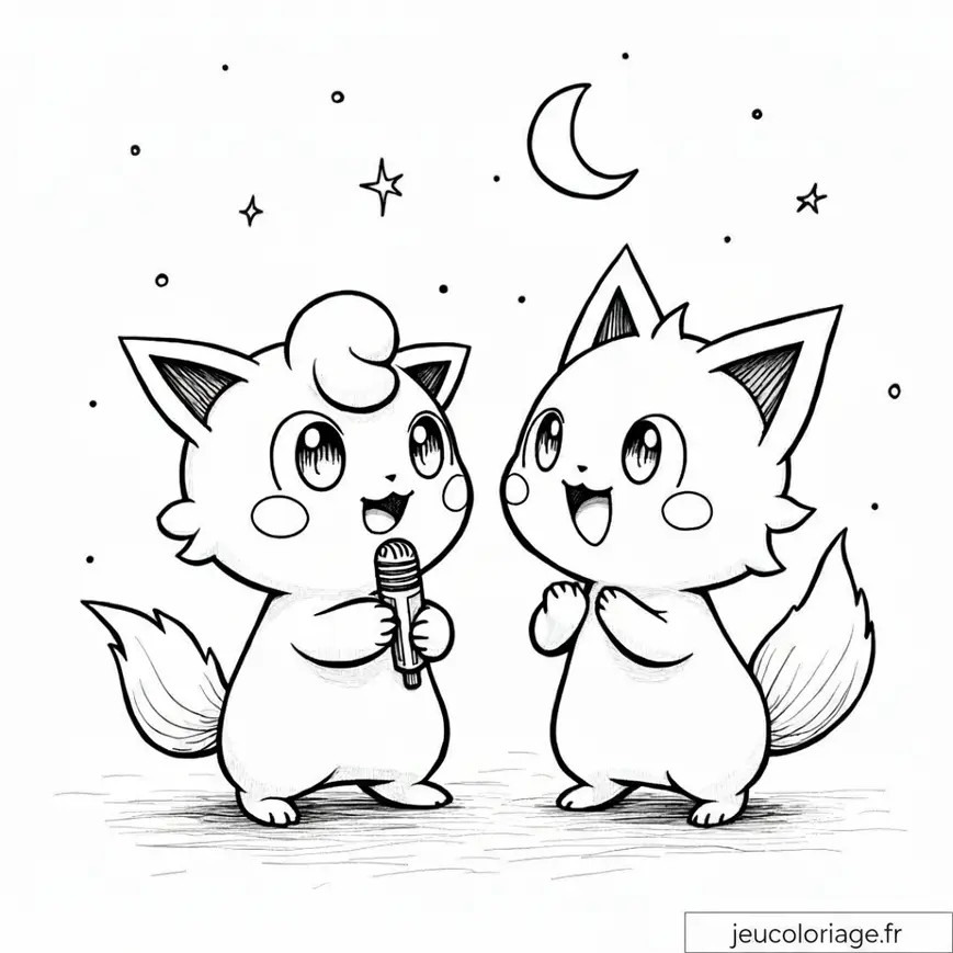 Jigglypuff et Eevee chantent sous les étoiles