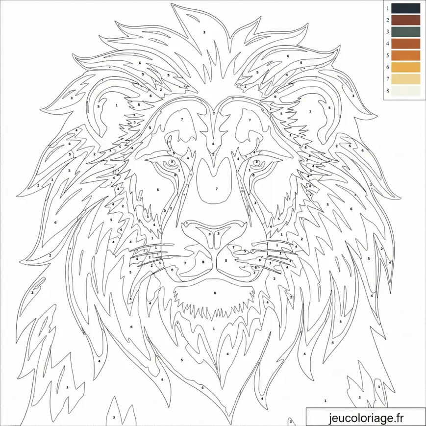 Lion majestueux à colorier par numéros pour adultes