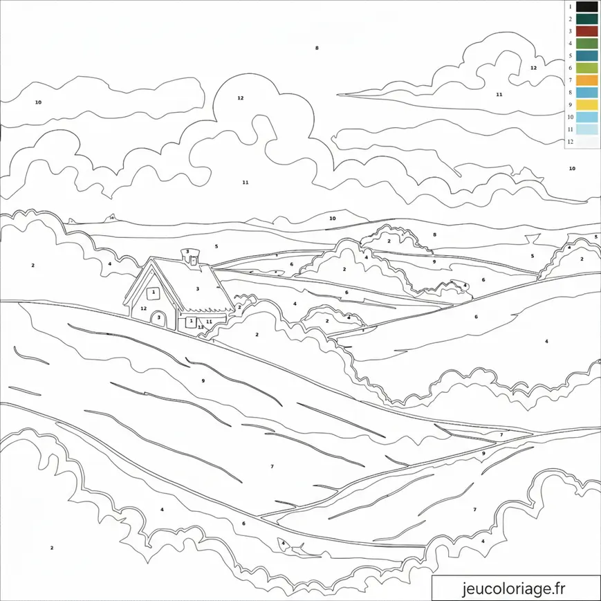 Paysage champêtre à colorier numéro par numéro