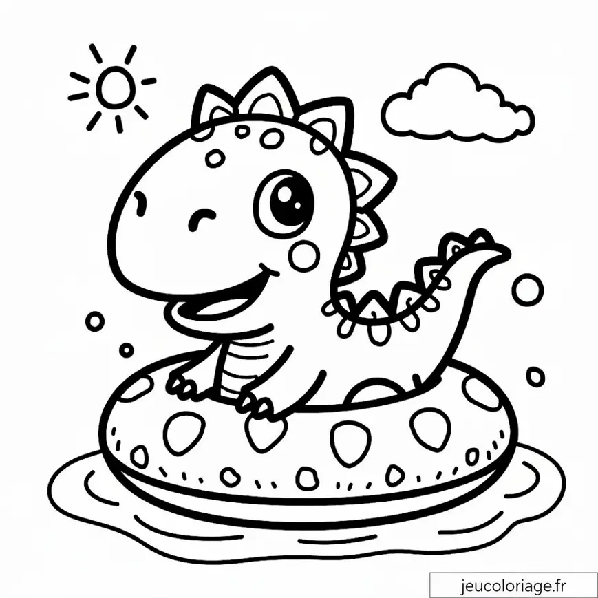 Petit dinosaure amusant avec bouée à colorier