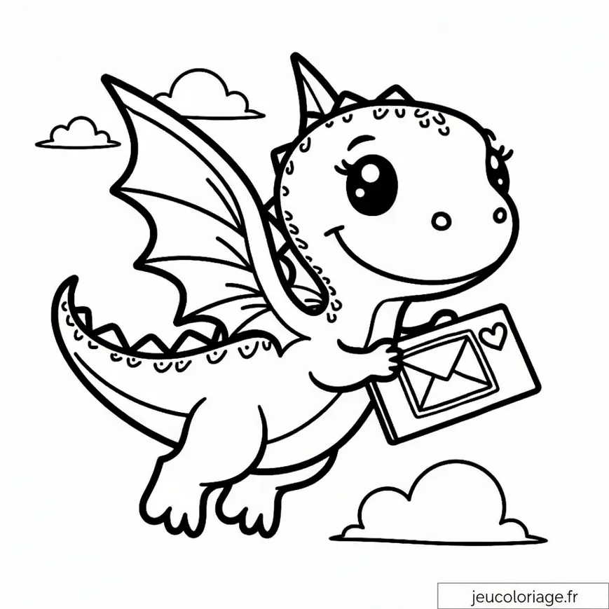 Petit dragon ailé avec lettre à colorier