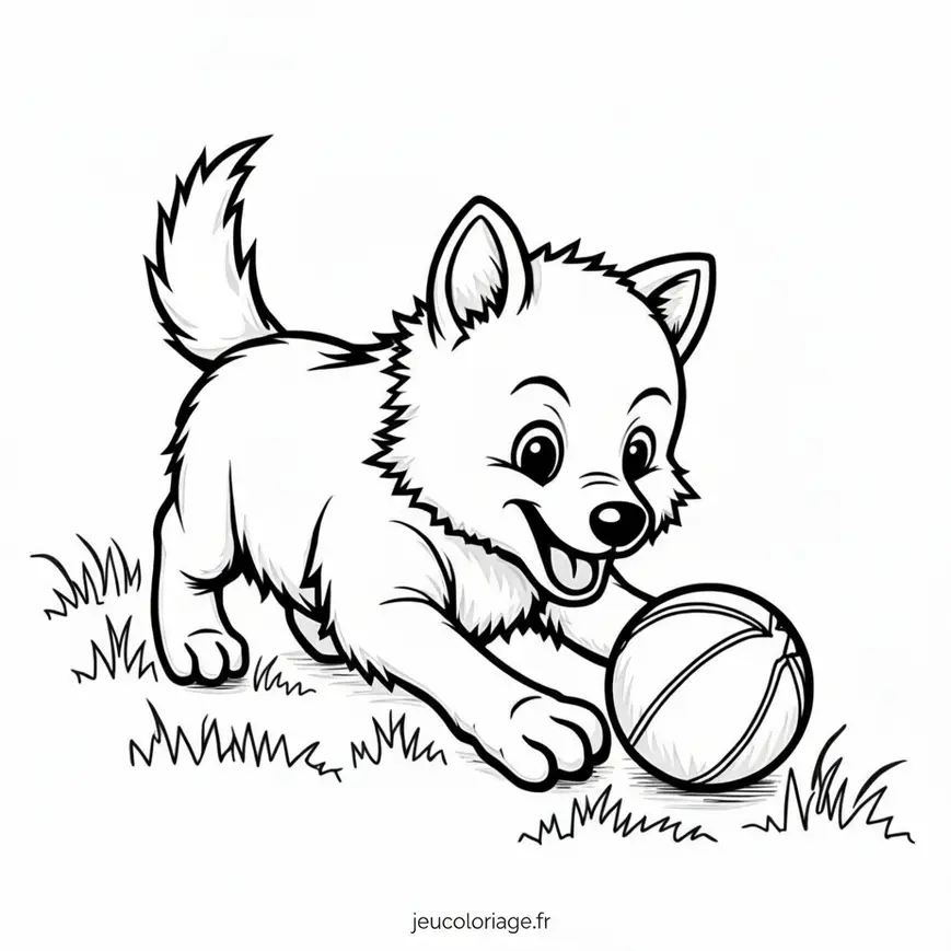louveteau joueur avec balle : coloriage pour enfants