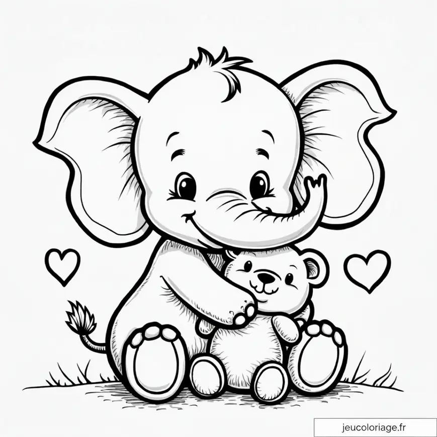 Adorable Éléphant et Ours à Colorier pour Enfants