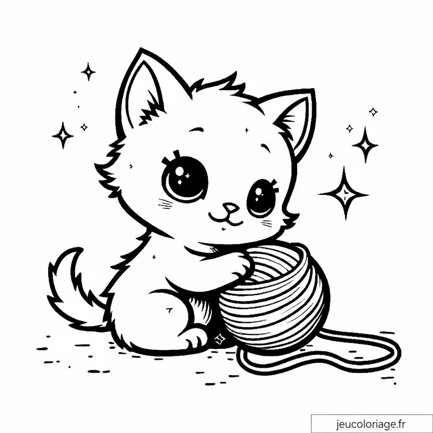 Adorable chaton et pelote de laine à colorier pour enfants