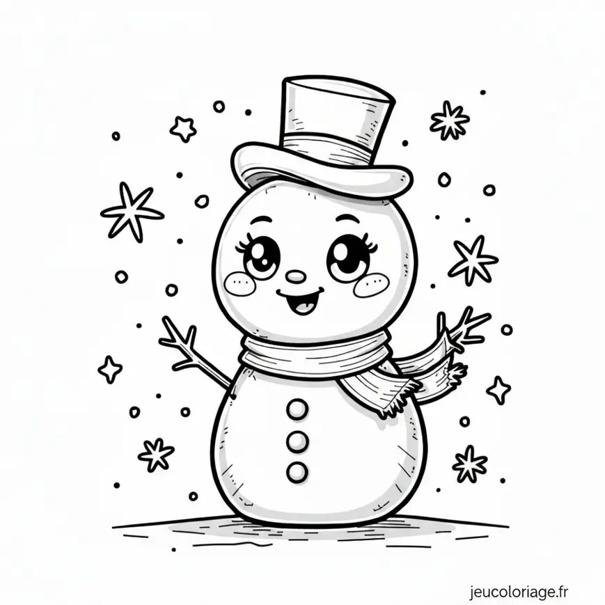 Bonhomme de neige joyeux à colorier pour enfants