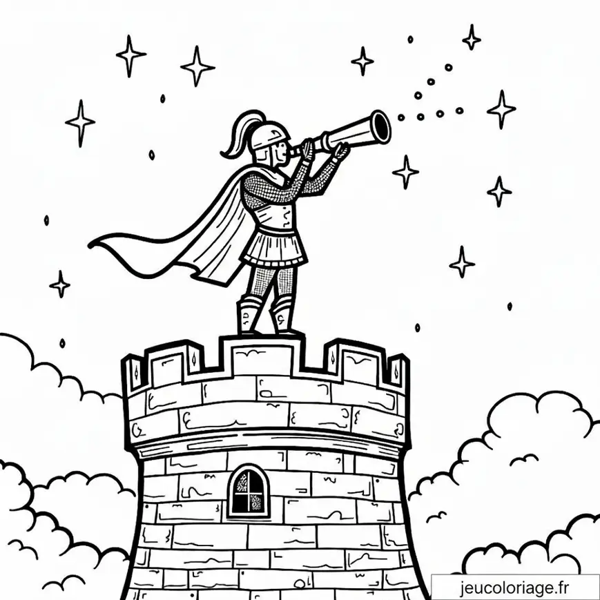 Chevalier aux étoiles : coloriage pour enfants