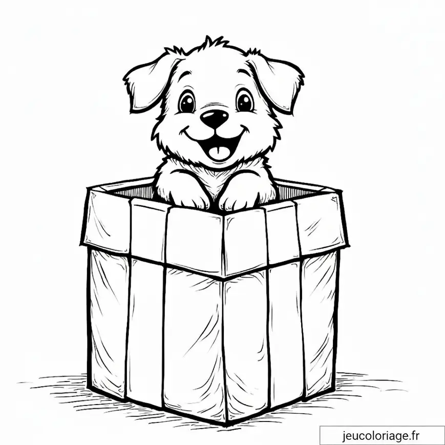 Chien adorable dans une boîte à colorier pour enfants