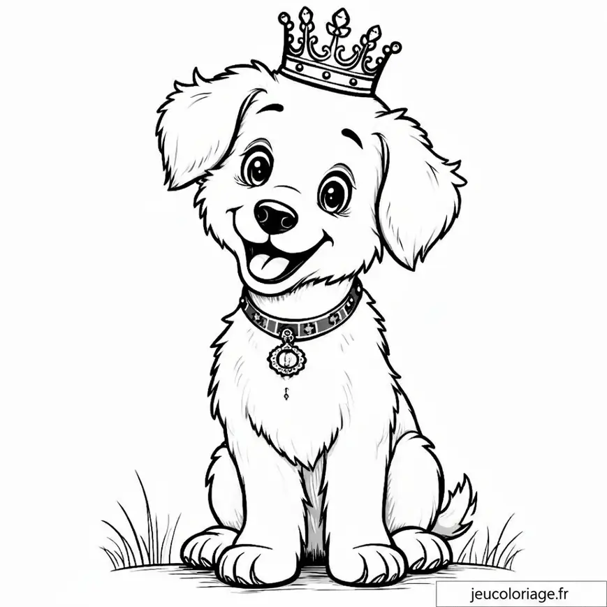 Chien royal à colorier avec couronne pour enfants amusés