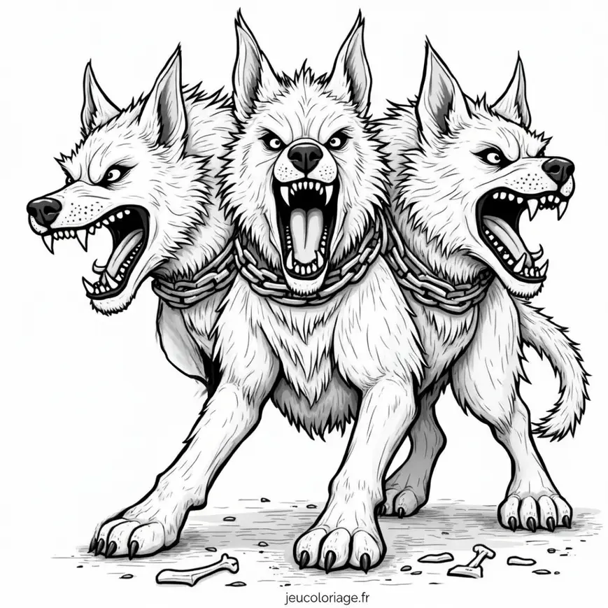 Colorez Cerbère, le chien à trois têtes