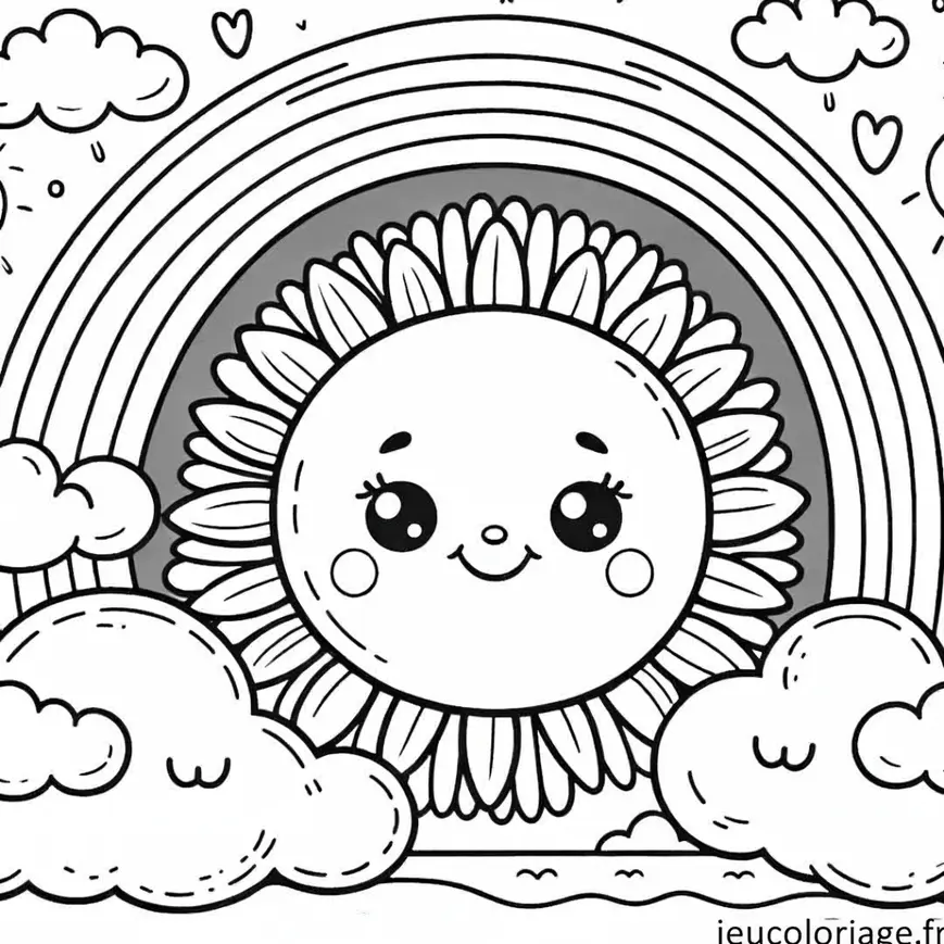 Coloriage Arc-en-Ciel et Soleil Souriant