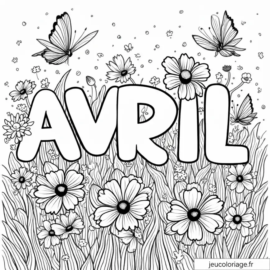 Coloriage Avril : Fleurs et Papillons Printaniers