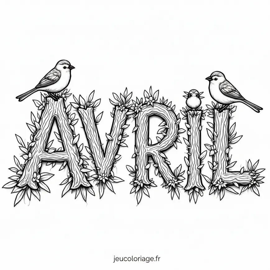 Coloriage Avril avec Oiseaux et Feuillage Enchanteur