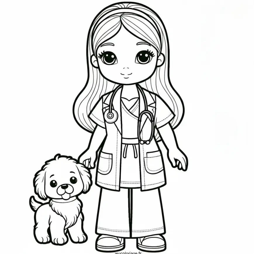 Coloriage Barbie Vétérinaire et Chiot