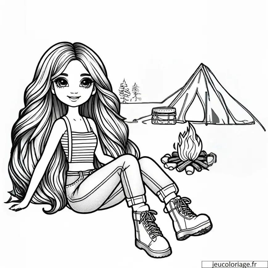 Coloriage Barbie en Camping