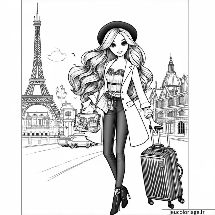 Coloriage Barbie en Voyage à Paris