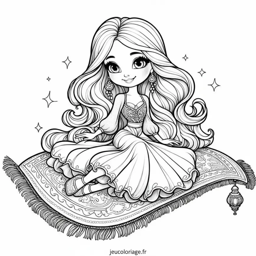 Coloriage Barbie sur un Tapis Magique