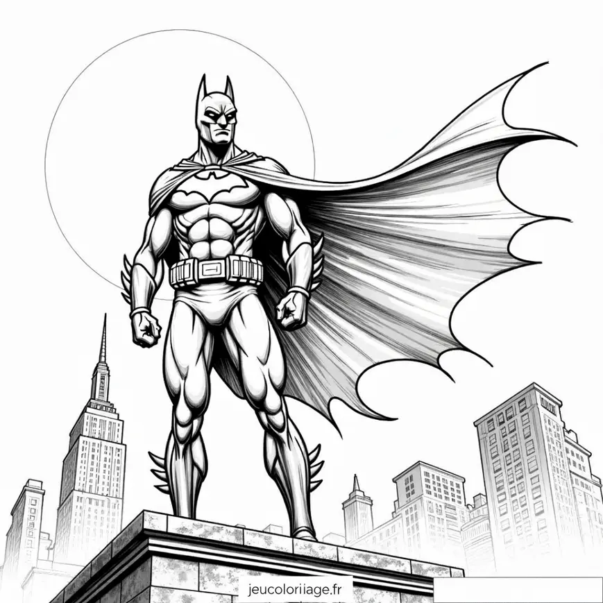 Coloriage Batman héroïque surplombant la ville