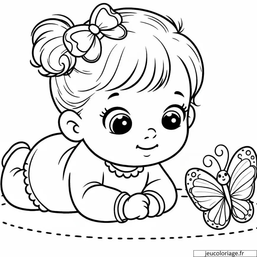 Coloriage Bébé Fille et le Papillon