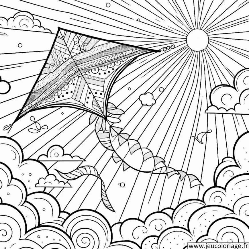 Coloriage Cerf-volant dans le ciel de printemps