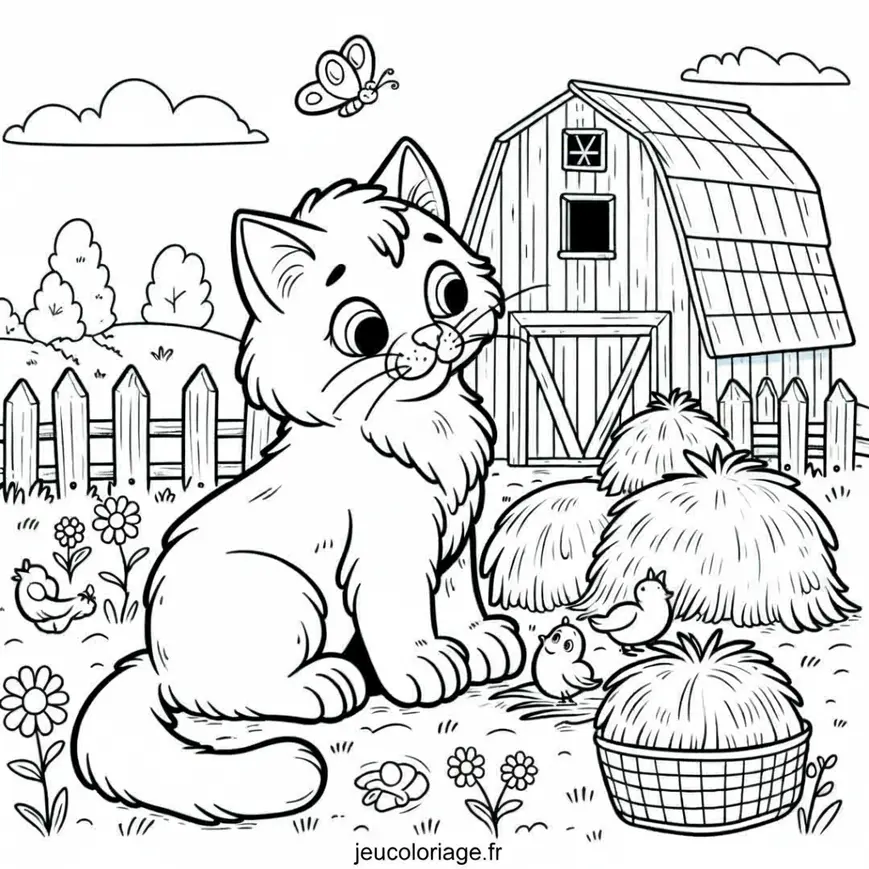 Coloriage Chat de la ferme