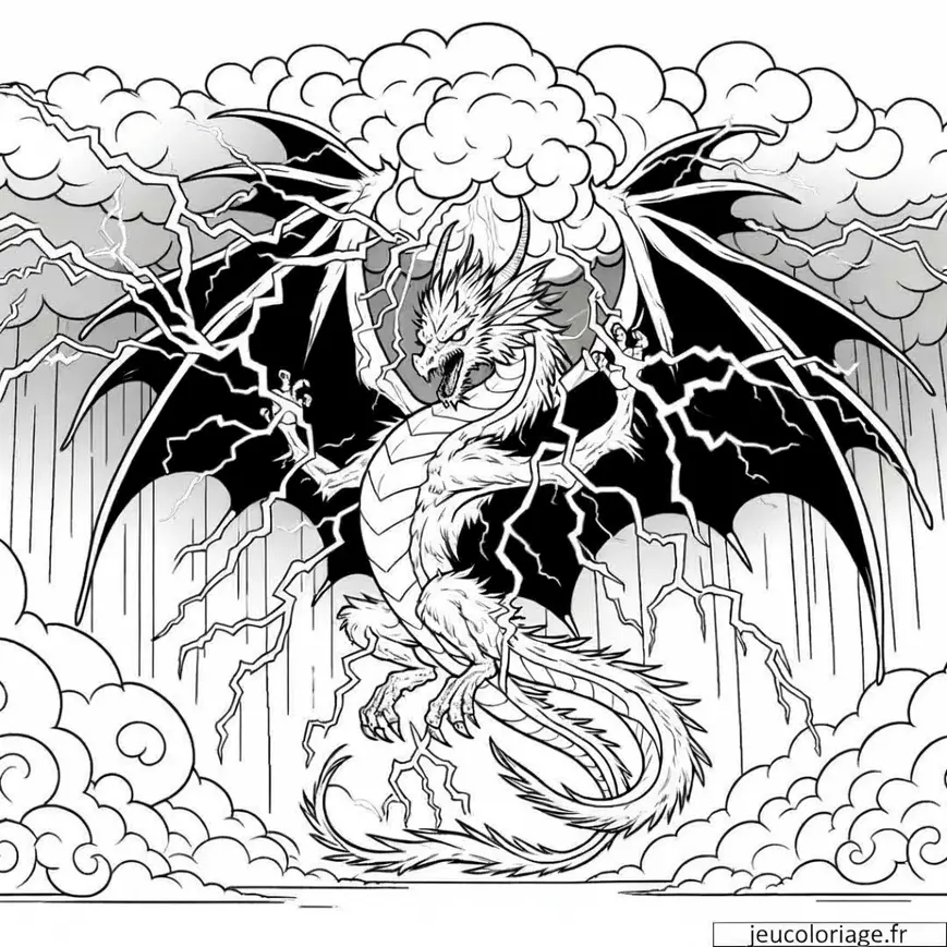 Coloriage Dragon Foudre Créant un Orage