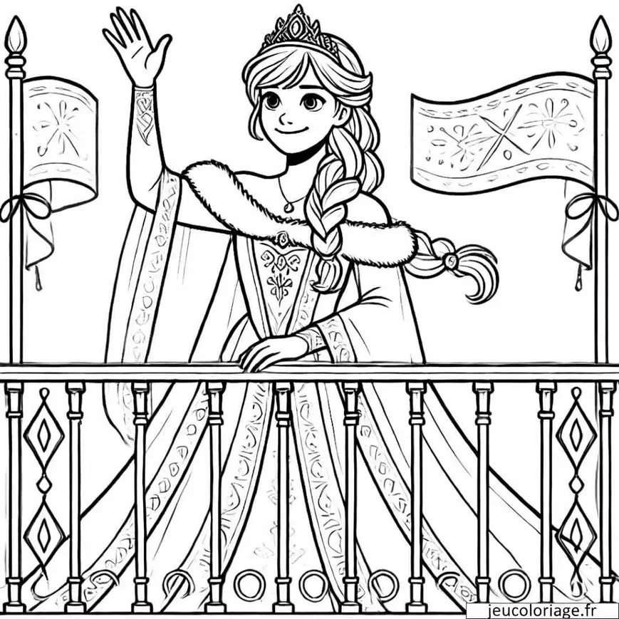 Coloriage Elsa saluant du balcon