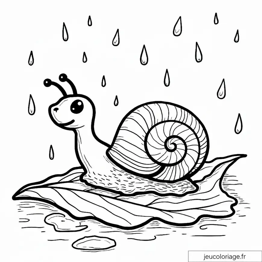 Coloriage Enfant : Escargot Heureux Sous la Pluie