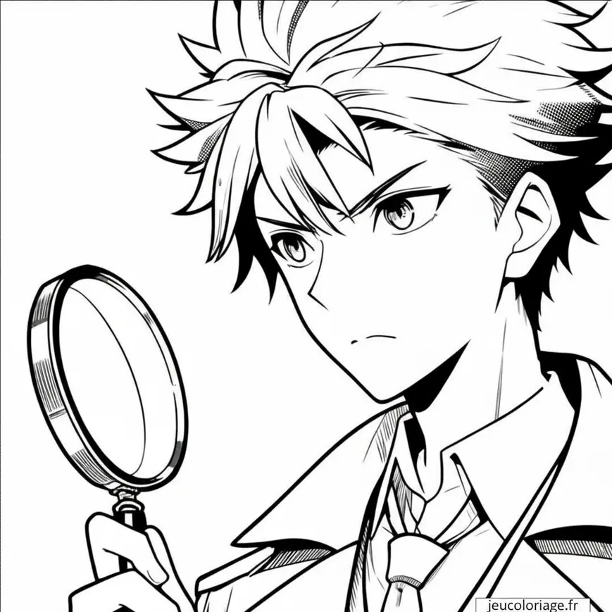 Coloriage Garçon Manga Détective avec une Loupe