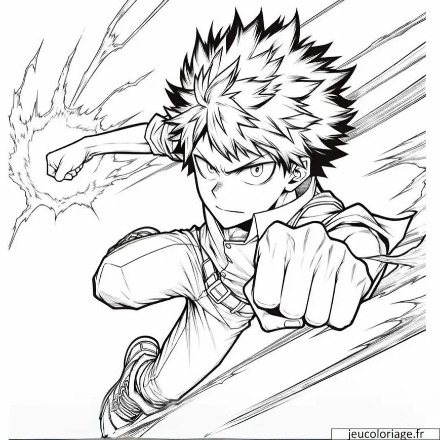 Coloriage Garçon Manga Lançant une Attaque Énergétique