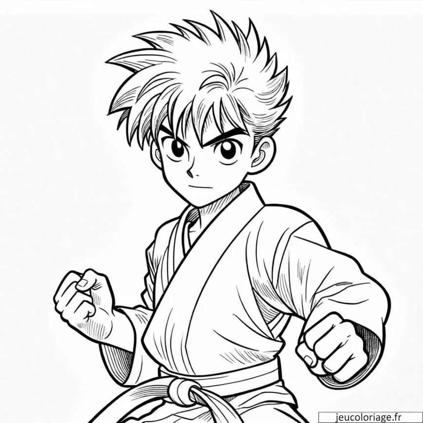 Coloriage Garçon Manga en Tenue de Karaté