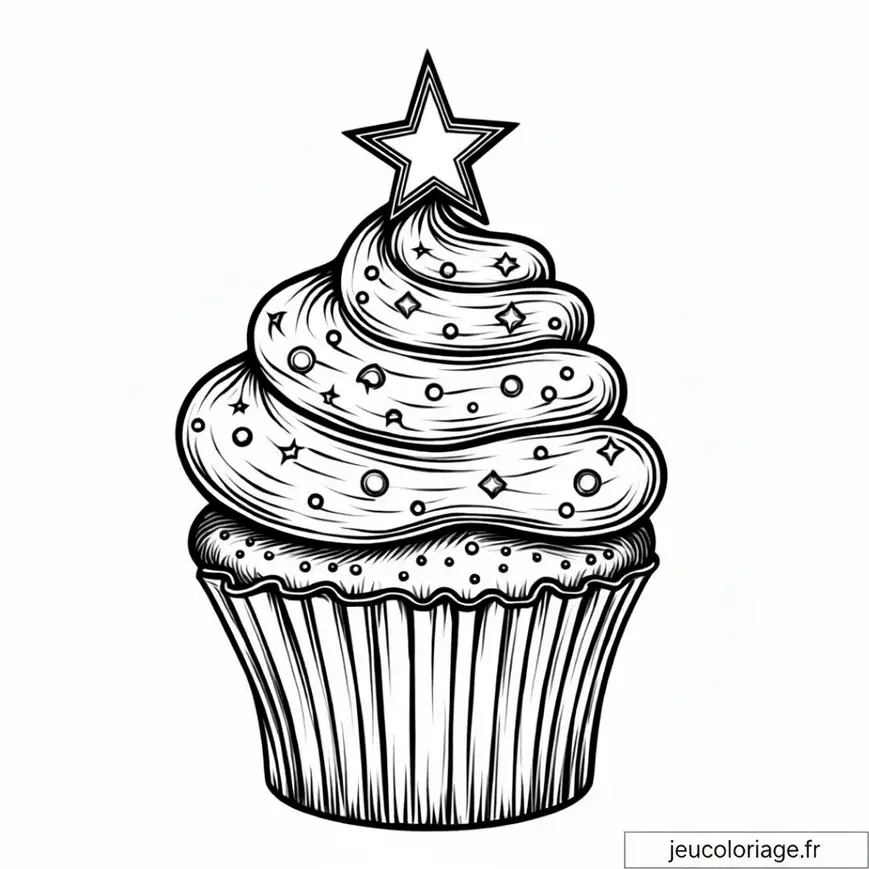 Coloriage Gourmand : Cupcake Étoilé Magique