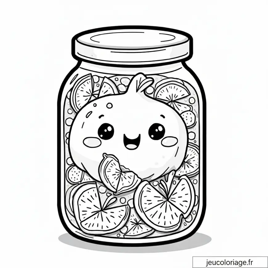 Coloriage Jarre de Fruits Kawaii à Imprimer et Colorier