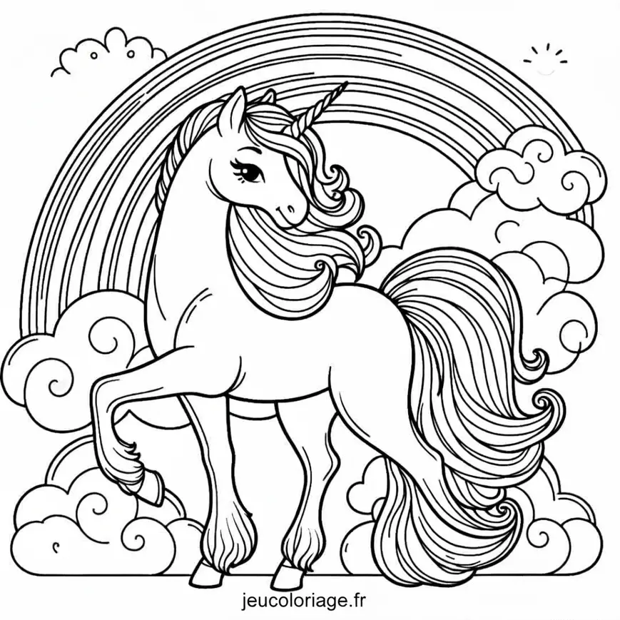 Coloriage Licorne arc-en-ciel