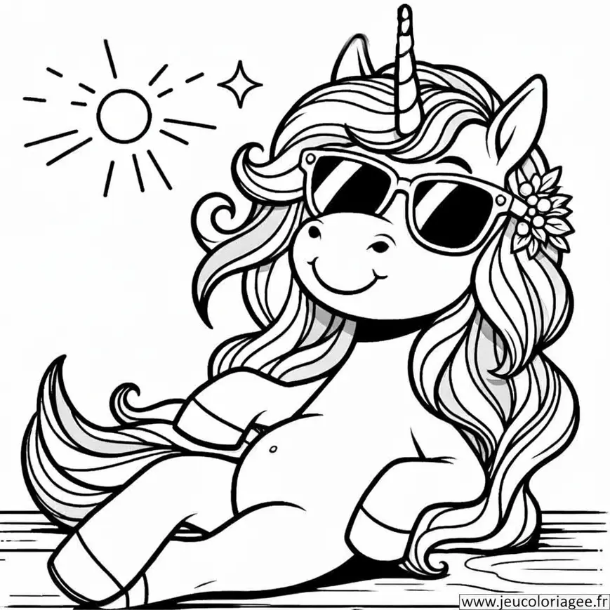 Coloriage Licorne avec Lunettes de Soleil