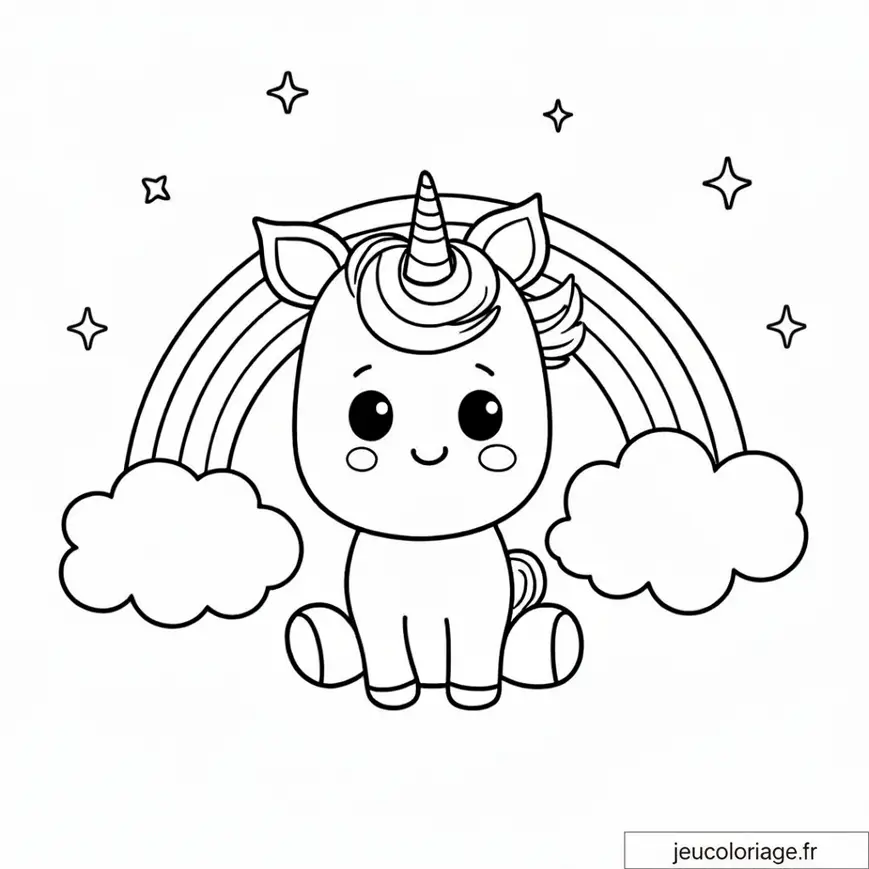 Coloriage Licorne et Arc-en-Ciel Magique, Amusant et Charmant
