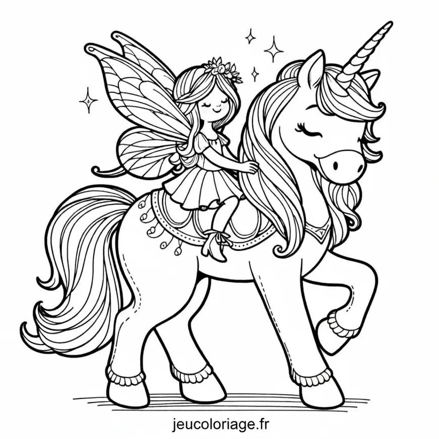 Coloriage Licorne et Fée