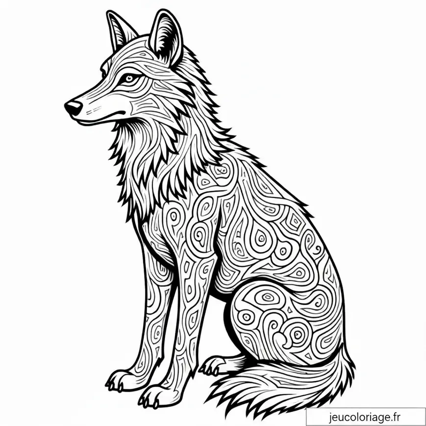 Coloriage Loup Élégant Motif Détail pour Relaxation