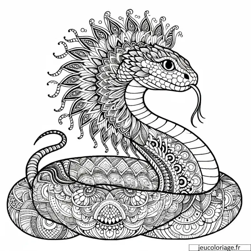 Coloriage Mandala adulte avec un portrait de serpent