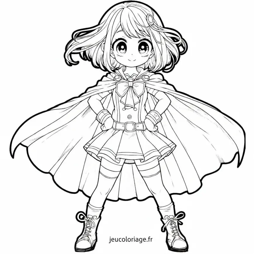 Coloriage Manga Fille en Costume de Super-Héroïne