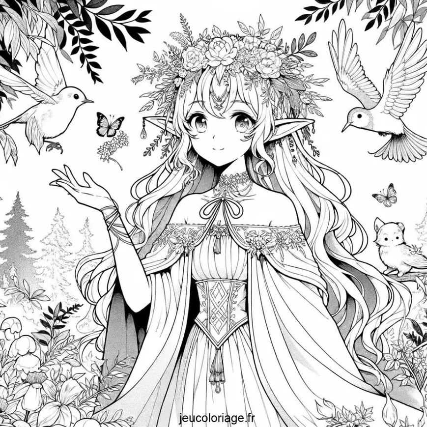 Coloriage Manga Fille en Princesse Elfe