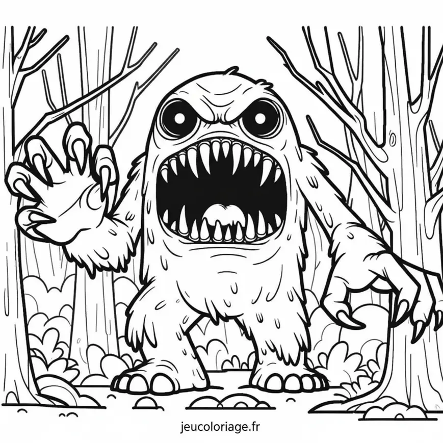 Coloriage Monstre Terrifiant dans la Forêt